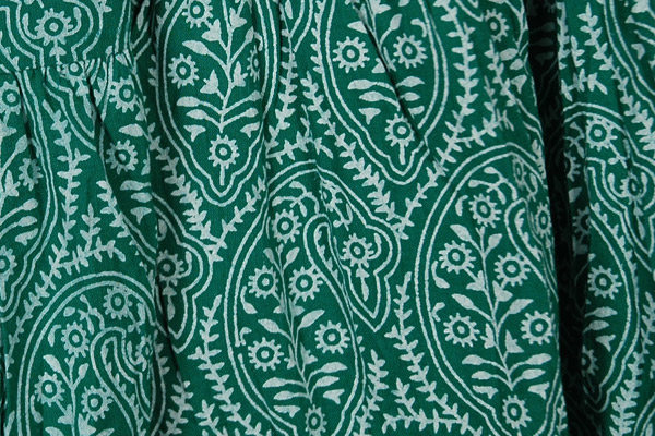 Tiered Green Cotton Summer Long Skirt in a Floral Print