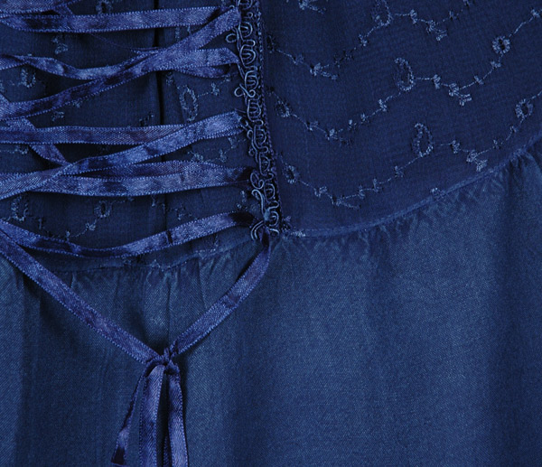 Denim Blue Western Mid Length Handkerchief Hem Skirt