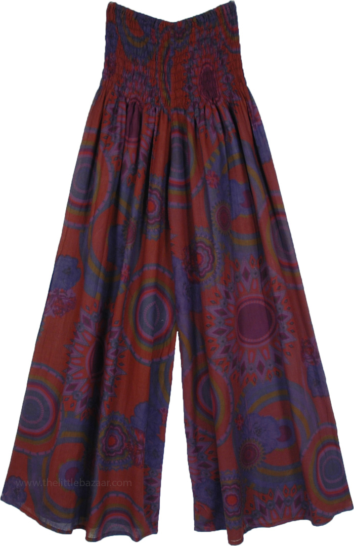 Floral Print Split Skirt Beach Pants with Smocked Waist