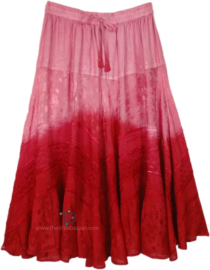 Pink Blush Ombre Midi Western Skirt