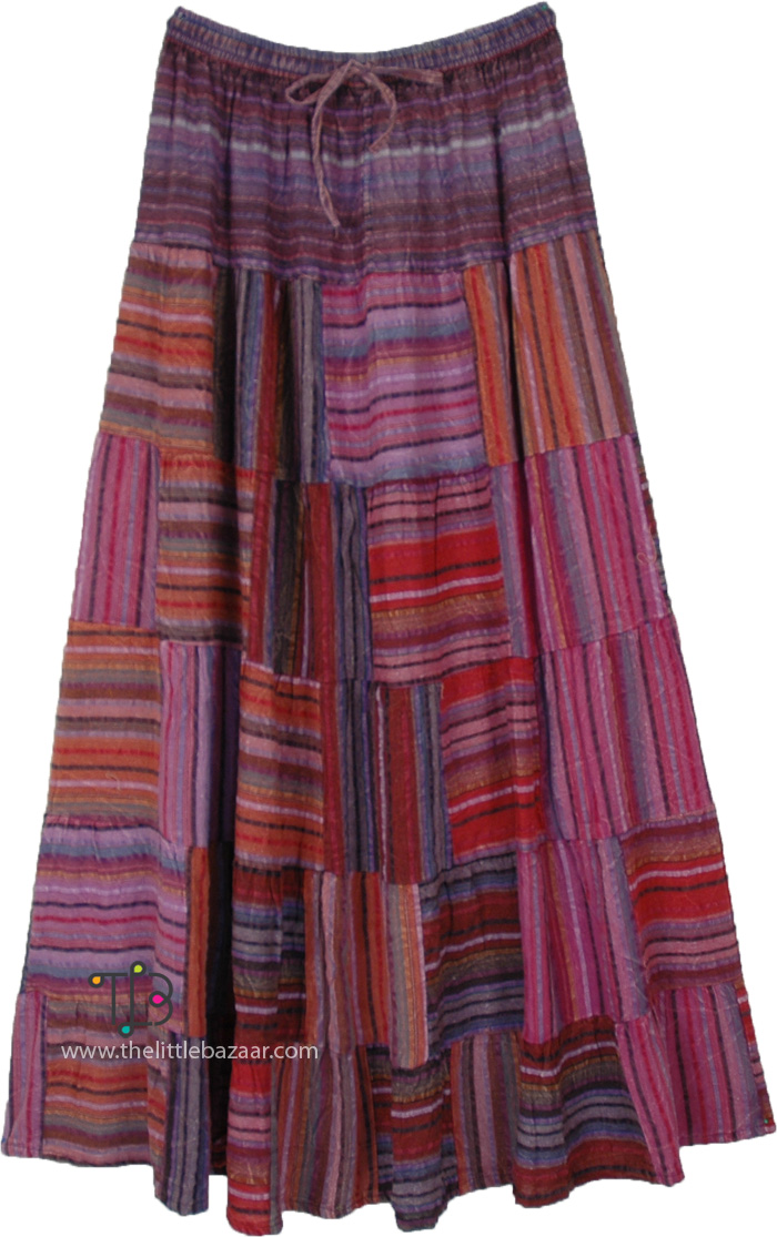 Purple Love Striped Patchwork Hippie Long Skirt