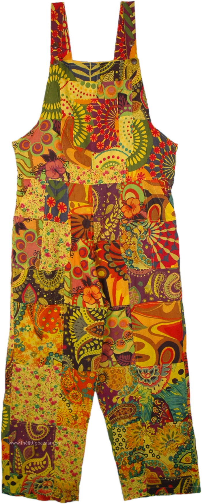 Daisy Yellow Hippie Patchwork Overalls Jumpsuit