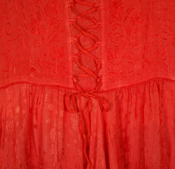 Peppy Red Ombre Rayon Tank Dress with Embroidery