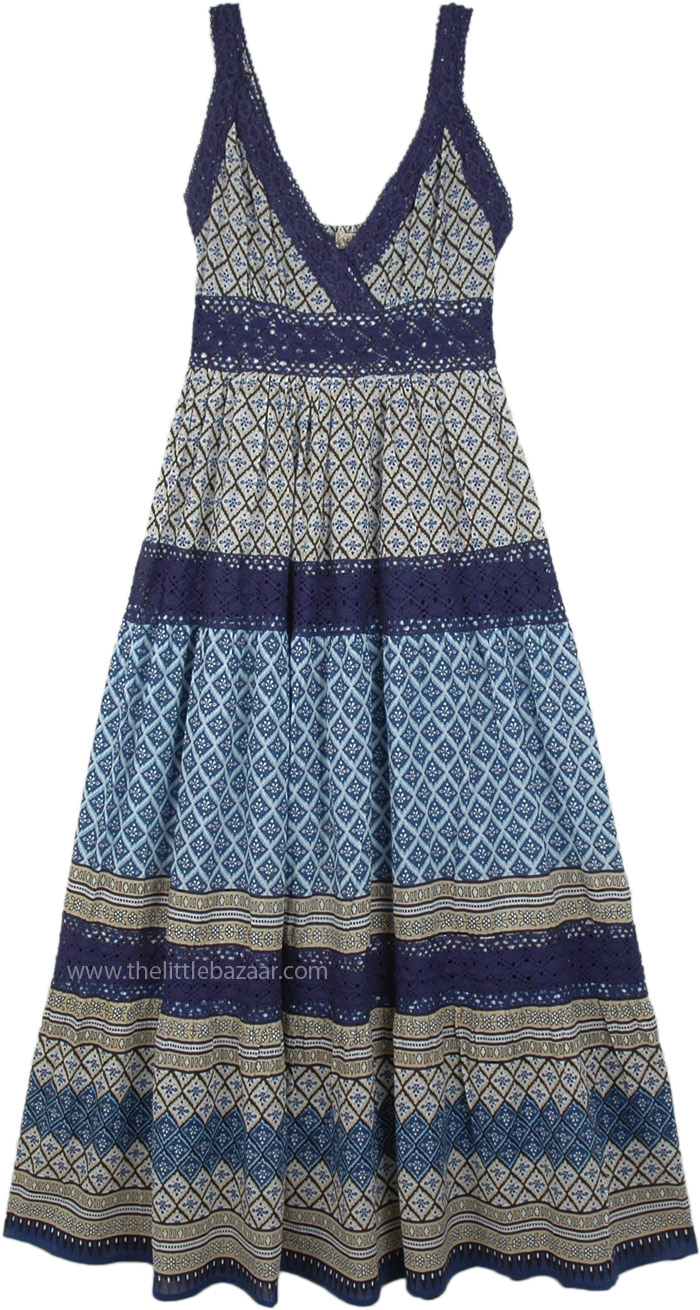 Sleeveless Cotton Hippie Long Dress with Crochet Lace