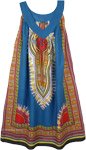 Mariner Blue Cotton Dashiki Sundress with Pockets