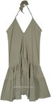 Olive Green Rayon Tiered Short Dress