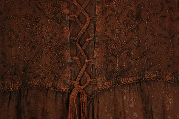 Cinnamon Coffee Bohemian Long Tank Dress with Heavy Embroidery