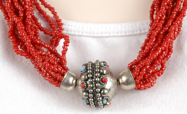 Red Glass Bead Tribal Necklace