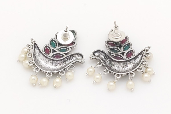 Messanger Love Bird Silver Earrings with Pearls