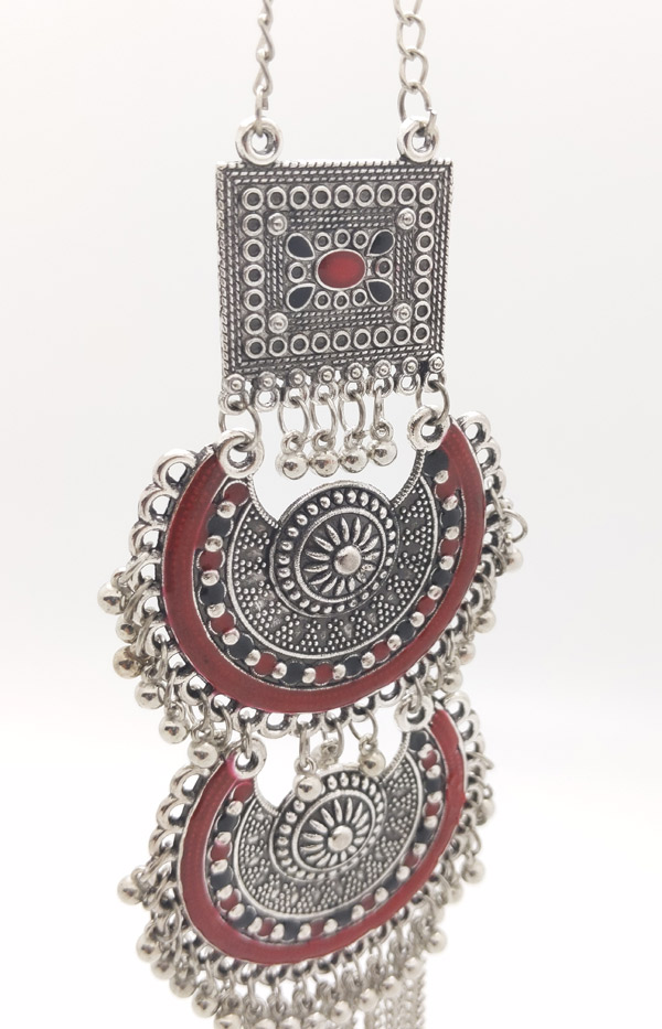 Silver and Maroon Tribal Neckpiece with Details