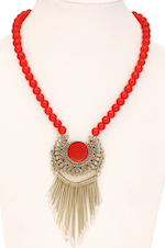 Vintage Pendant Necklace with Bright Red Beads
