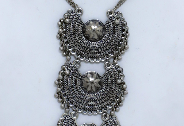 Three Medallions with Silver Chain Necklace