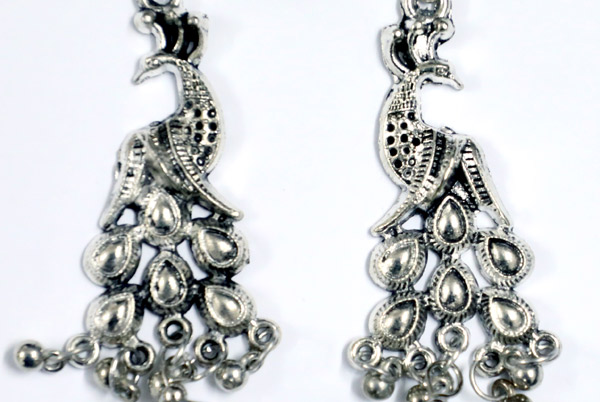 Peacock Ethnic Earrings with Beads in Silver