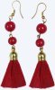 Gold Tone Danglers with Crimson Felt Tassels and Beads