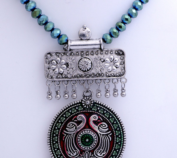 Boho Glitter Turquoise Necklace with Silver Merlot Pendant