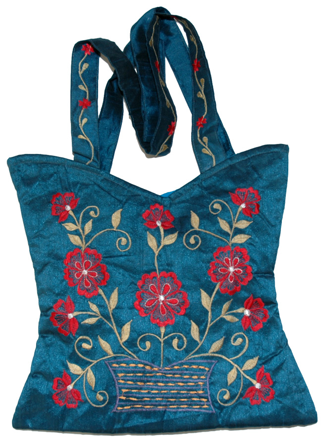 Blue Chill Floral Silk Handbag