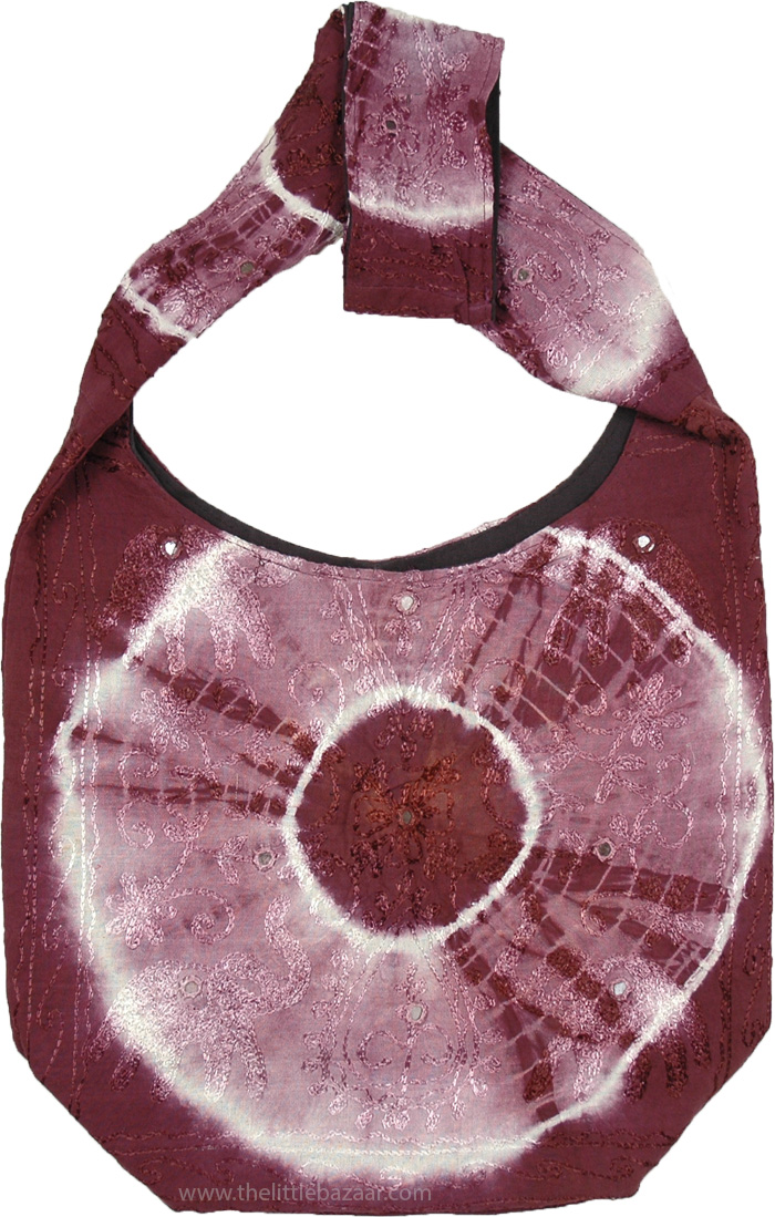 Embroidery Mirrors Tie Dye Ethnic Cotton Handbag In Deep Purple