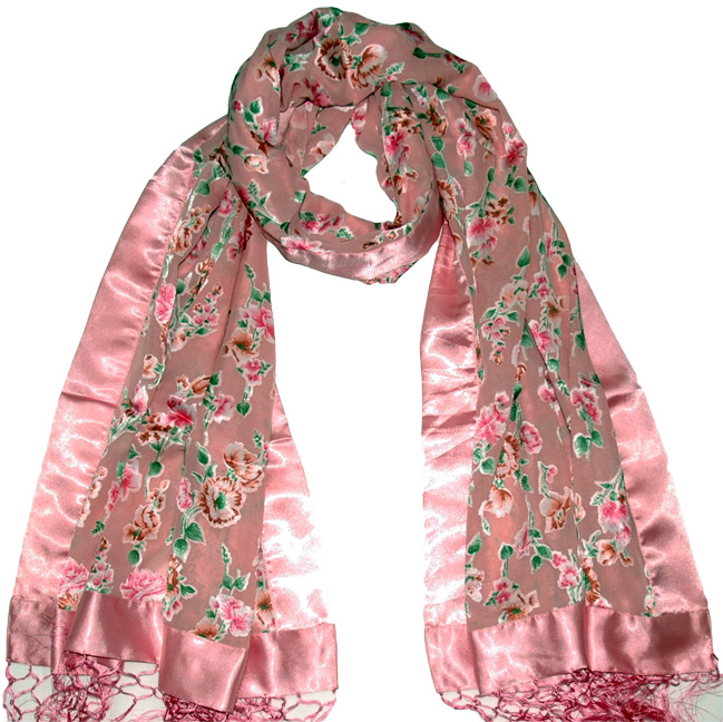 Satin Pink Delight Fringed Scarf