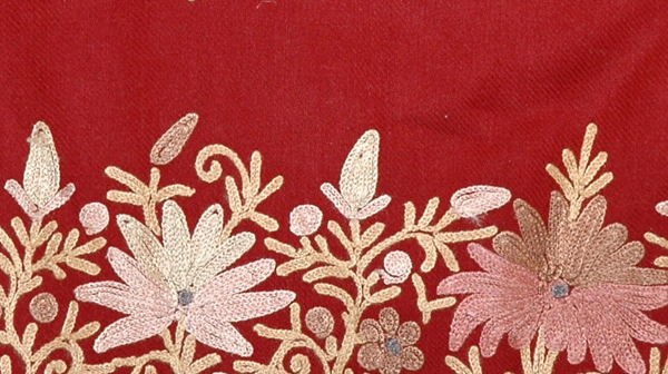 Dark Burgandy Floral Embroidered Shawl