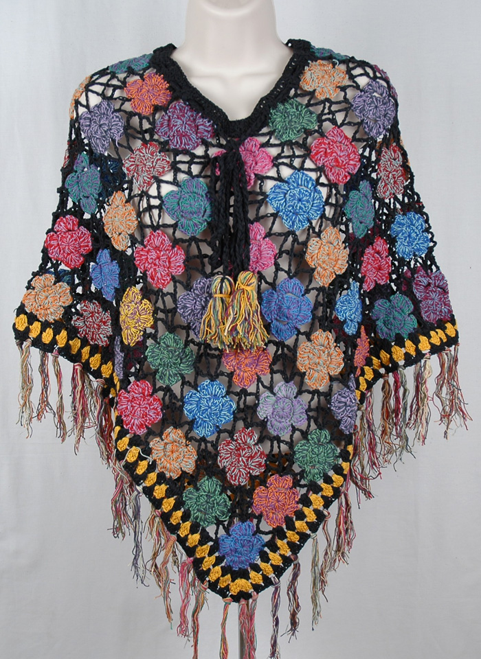 Black Crochet Handwoven Petite Cotton Poncho