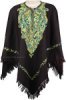 Ladies Embroidered Wool Black Poncho with Fringe