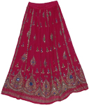 Rose Bud Cherry Sequin Long Skirt