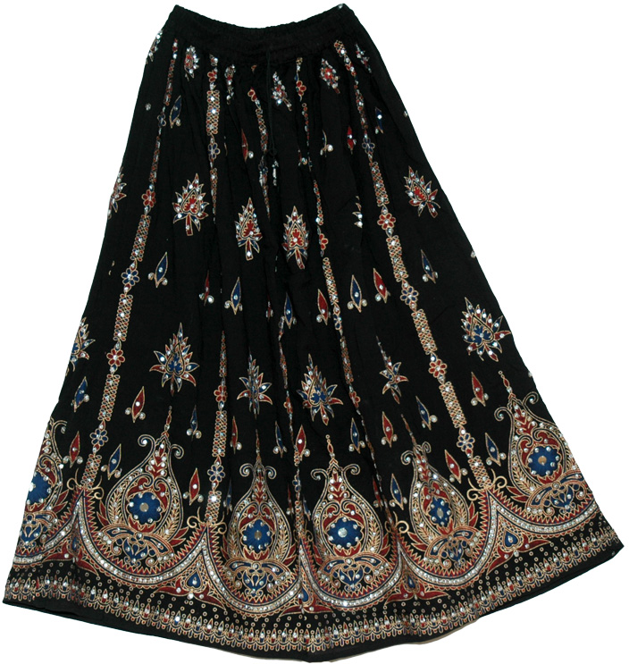 Crown Black Sequin Long Skirt