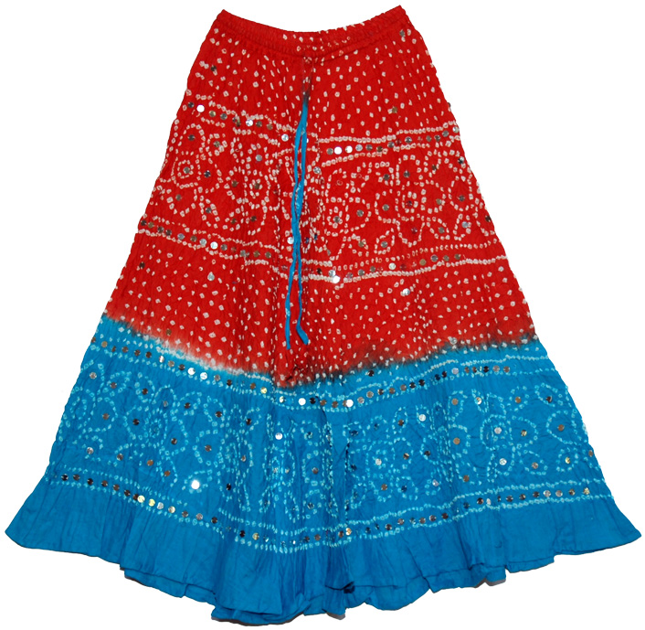 Dark Pink Blue Bohemian Sequin Skirt
