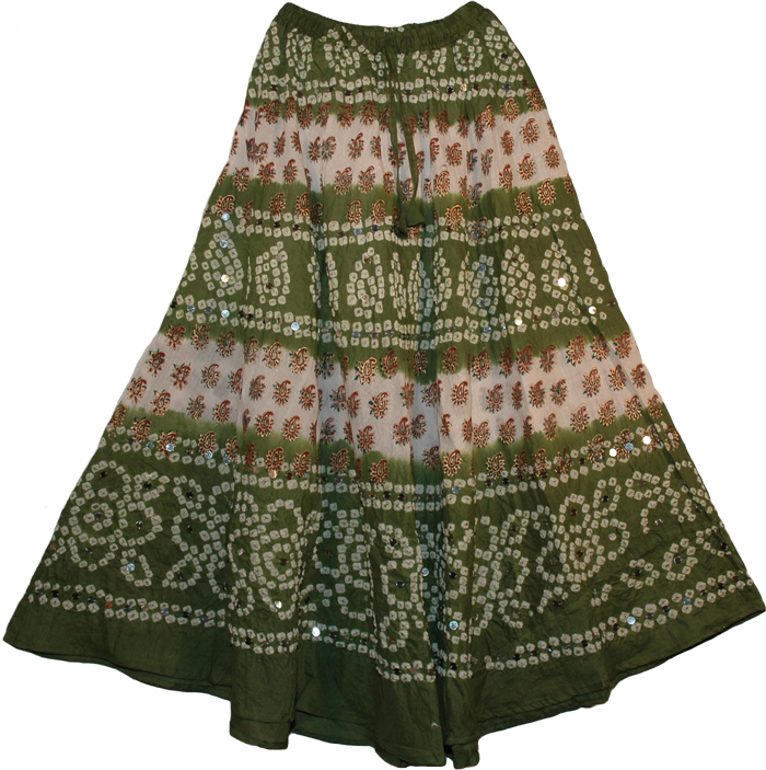 Thatch Green Bohemian Sequin Long Skirt