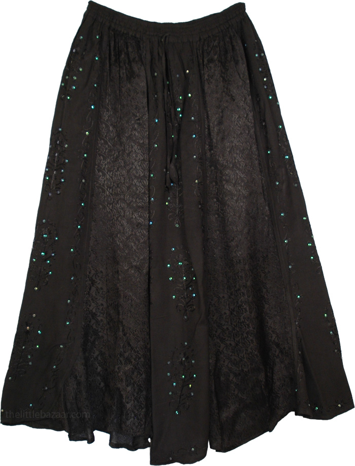 Sequins and Embroidery Black Tarot Long Skirt