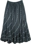 Dark Green Spiral Cut Silver Sequin Holiday Long Cotton Skirt