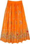 Tangerine Festive Orange Skirt with Floral Motifs and Sequins