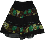Sequins Georgette Garden Black Short Skirt