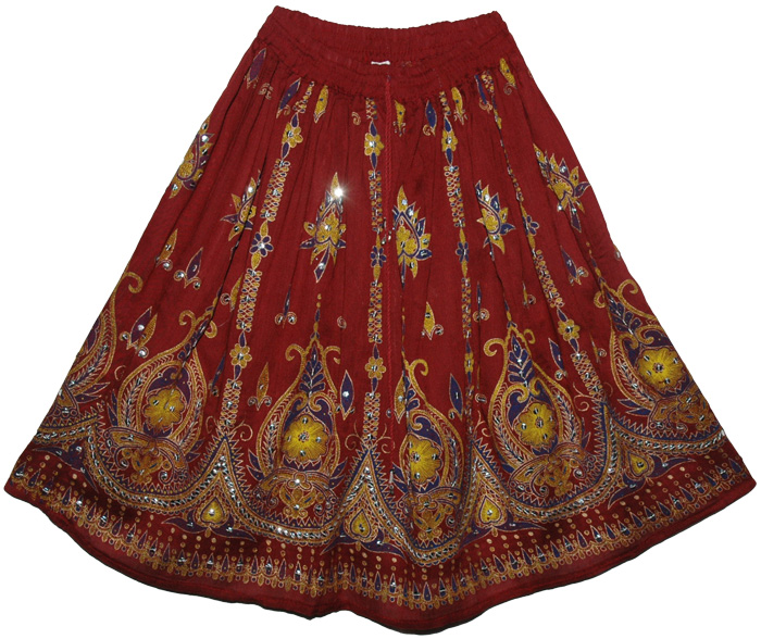 Falu Red Beautiful Sequin Short Skirt