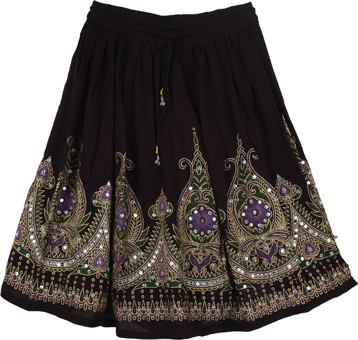 Extra Small Purple Pearls Black Short Skirt