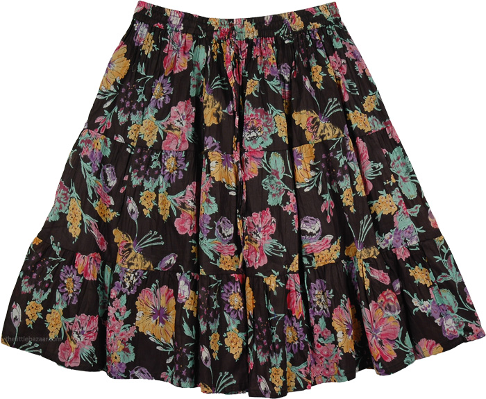 Thunder Black Floral Cotton Short Skirt