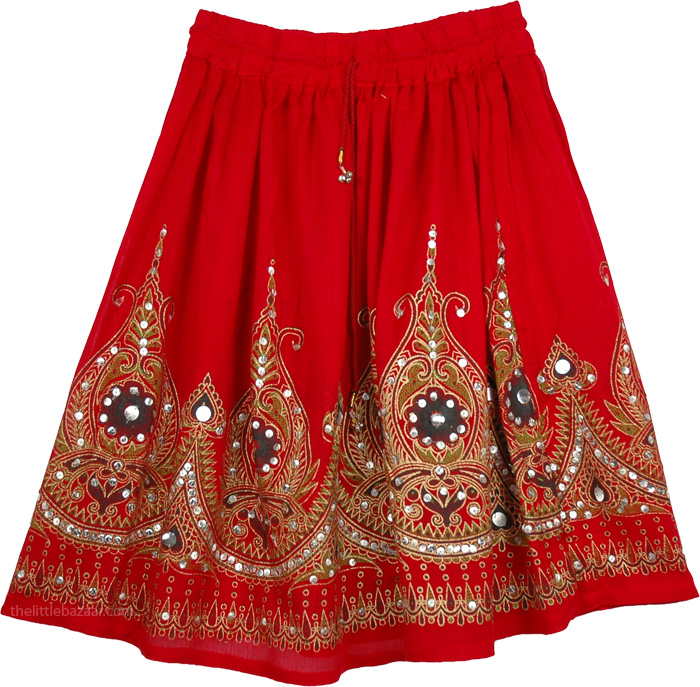 Red Sequin Short Belly Dancing Skirt Extra Small