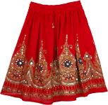 Red Sequin Short Belly Dancing Skirt Extra Small