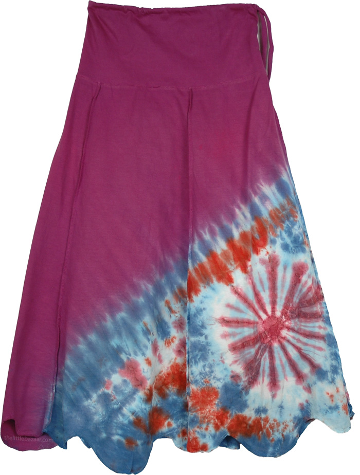 Ethnic Elephant Print Short Wrap Skirt in Pink and Blue
