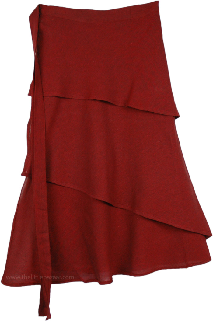 Falu Red Layered Wrapper Skirt