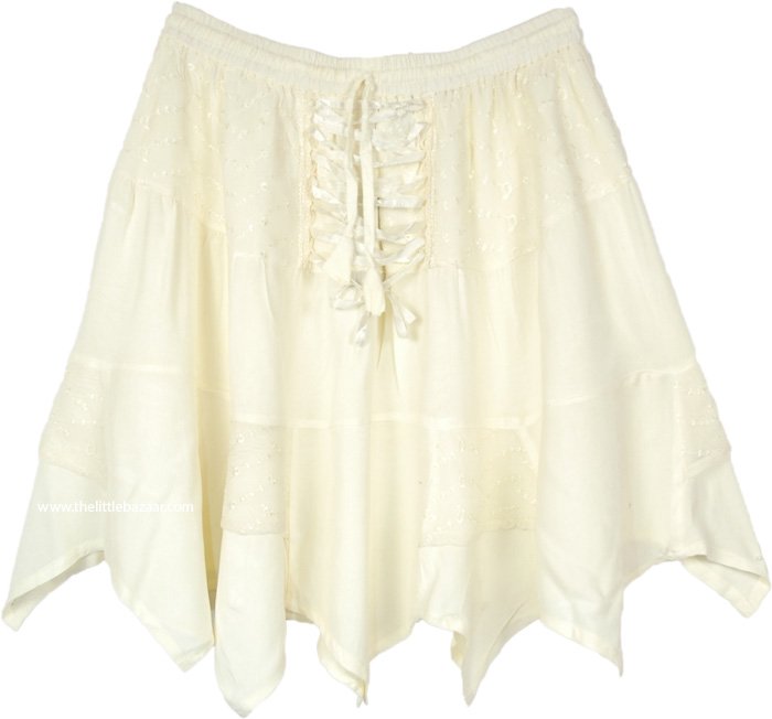 Mini Cowboy Skirt in Off-White Lace-Up