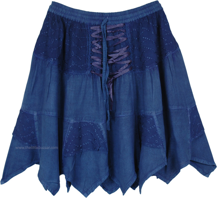 Ocean Waves Gathered Tie Dye Short Hippie Skirt