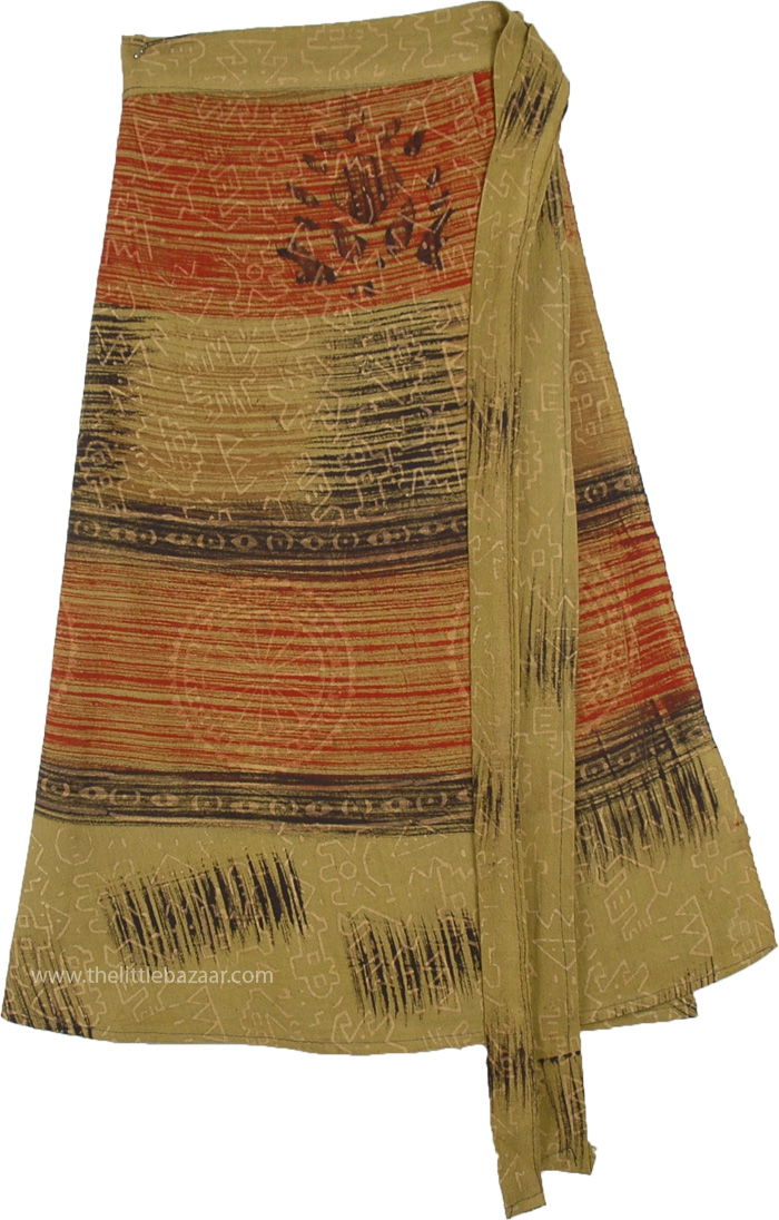 Boho Wrap Around Short Skirt with Chakra in Green Brown