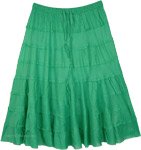Turquoise Blue Tiered Short Skirt in Wrinkled Cotton