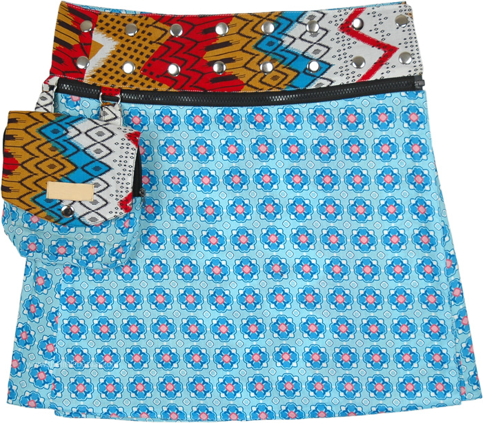 Snowy Bohemian Hues Reversible Wrap Skirt with Pockets