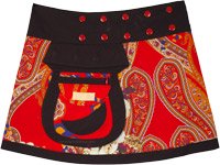 Red Floral Short Skirt Button Wrap Skirt Reversible