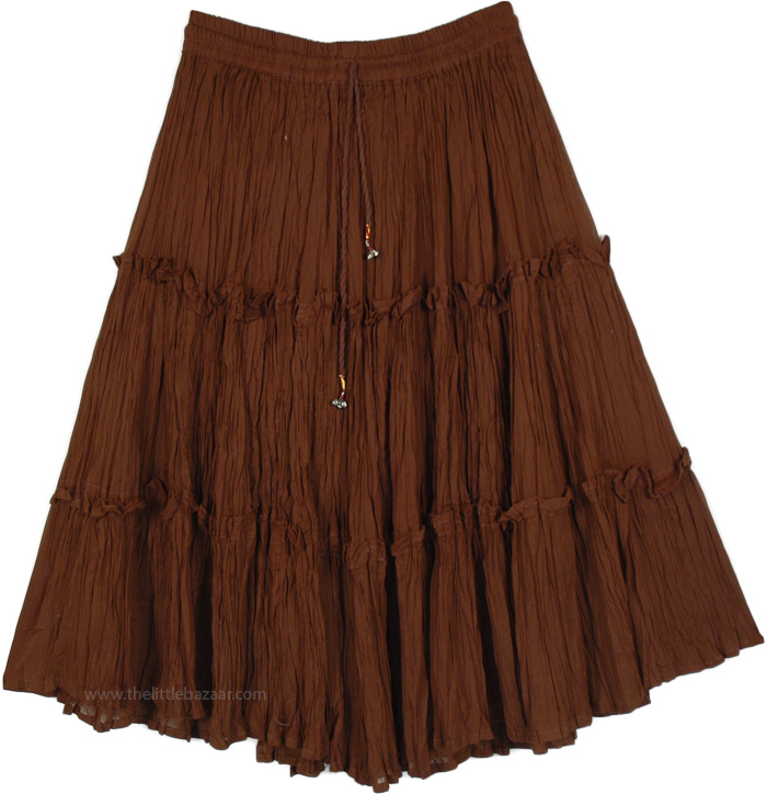Chocolate Fantasy Tiered Crinkled Cotton Short Skirt