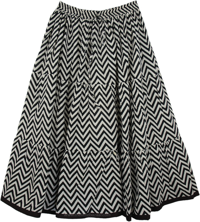 Zig Zag Mid Length Cotton Skirt
