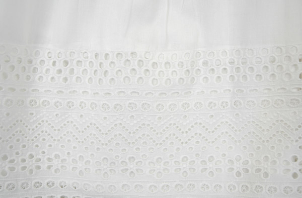 Pure White Knee Length Cotton Eyelet Skirt with Elastic Waist