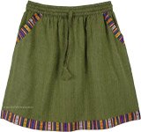 Moss Green Short Skirt in Woven Fabric